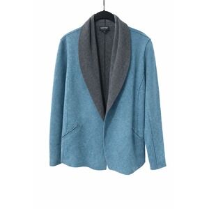 Eileen Fisher Merino Wool Blend Shawl Collar Jacket Teal Blue M Lagenlook